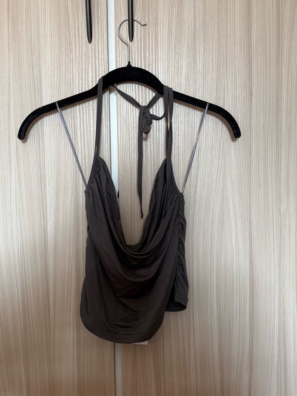 Women's Charcoal Halter Cowl Tank Top